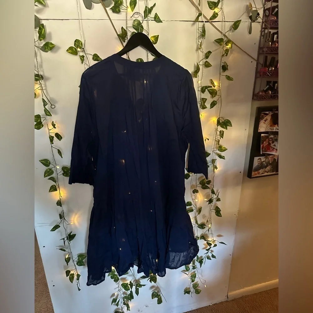 J. Crew Button Front Tiered Cover Up Dress Blue Cotton Voile